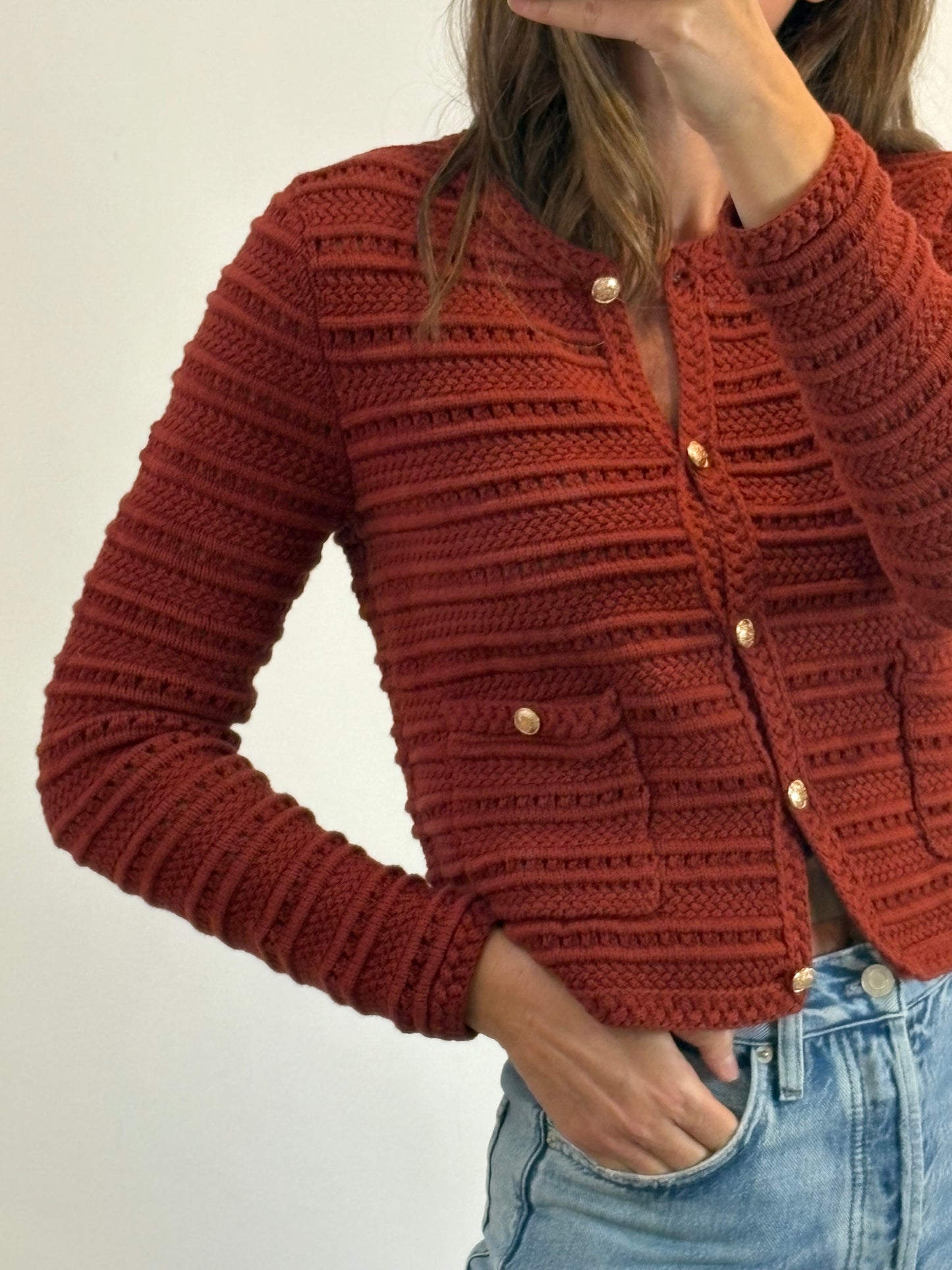 PETITE MENDIGOTE. Chaqueta punto granate