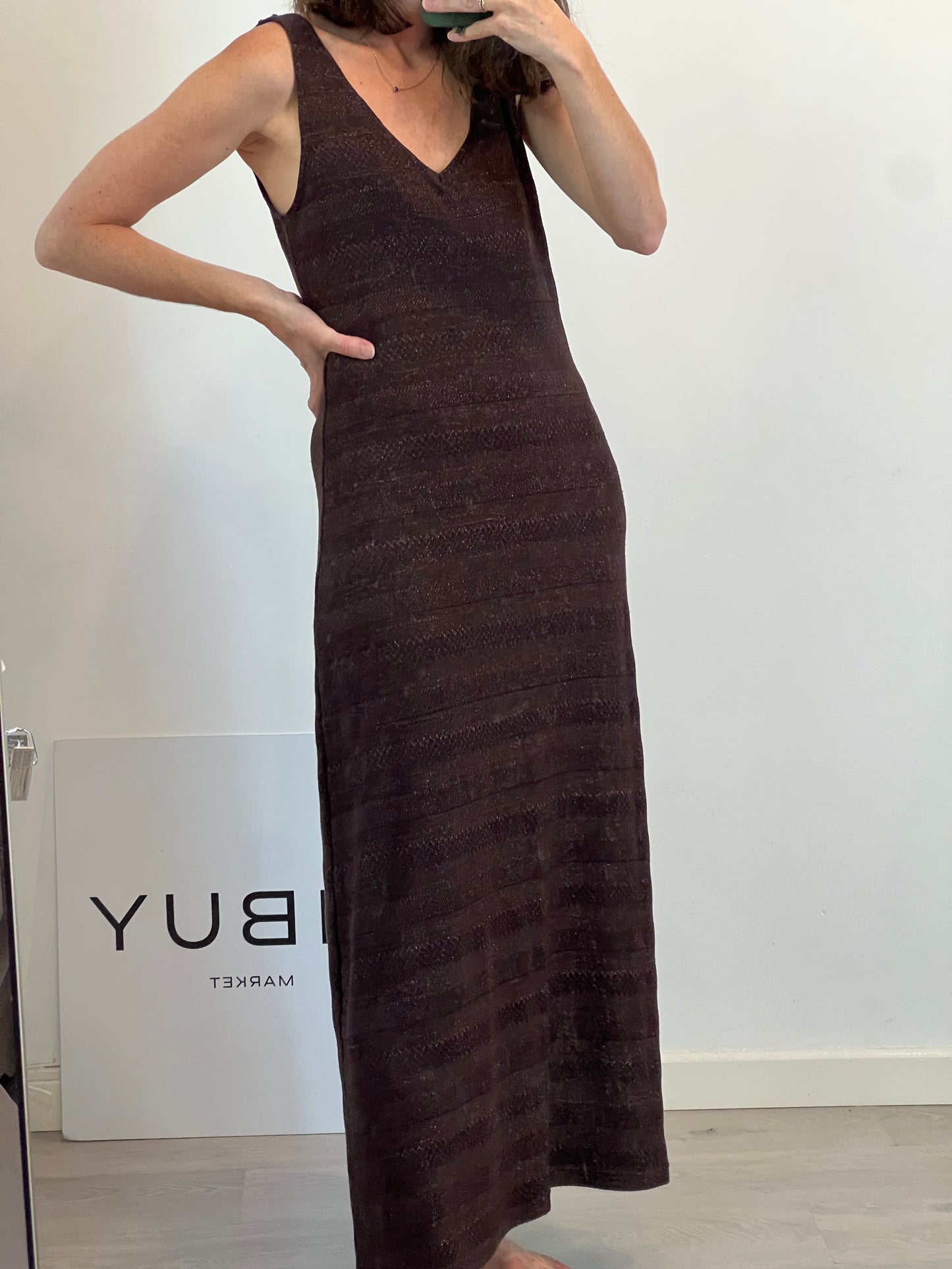 OTRAS. Vestido marrón detalles hilos T.u(s/m)