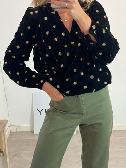 SÉZANE. Top negro terciopelo estrellas. T 40