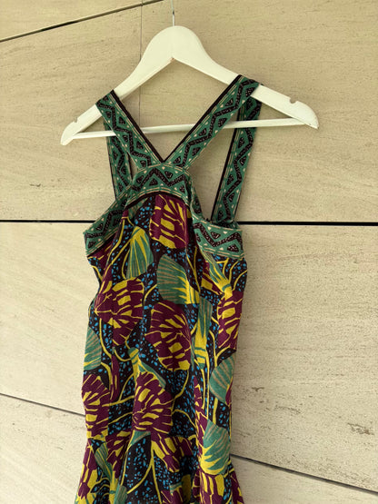 Vestido midi estampado volantes