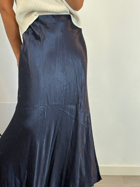 ZÚA. Falda larga azul satinada. T S