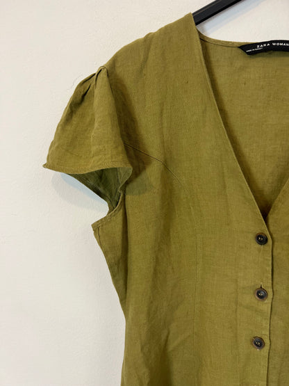 ZARA. Long green buttoned linen dress. TM – Hibuy market