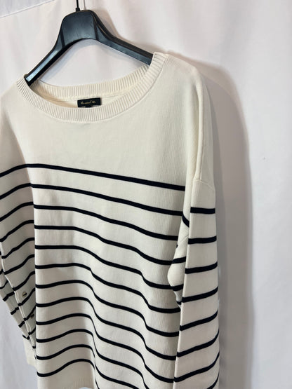 MASSIMO DUTTI. Jersey blanco rayas detalle botones. T S