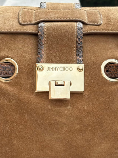 JIMMY CHOO. Bolso de mano en ante y pitón