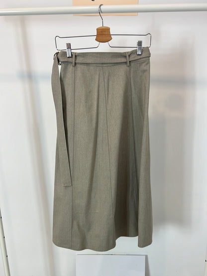 ZARA. Falda midi beige efecto pareo bolsillo. T XS