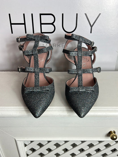 ANGARI. Zapatos tacón purpurina tiras. T 37