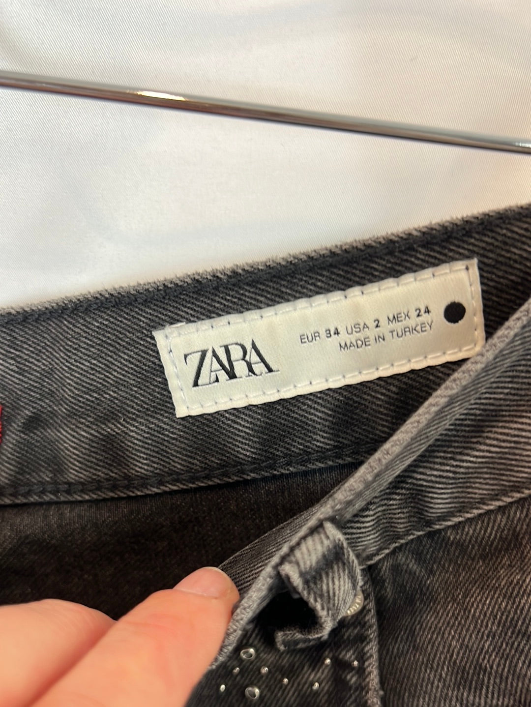 ZARA. Denim trousers with rhinestones, size 34