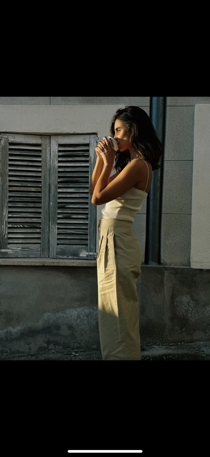 Pantalón pinzas beige algodón T.s