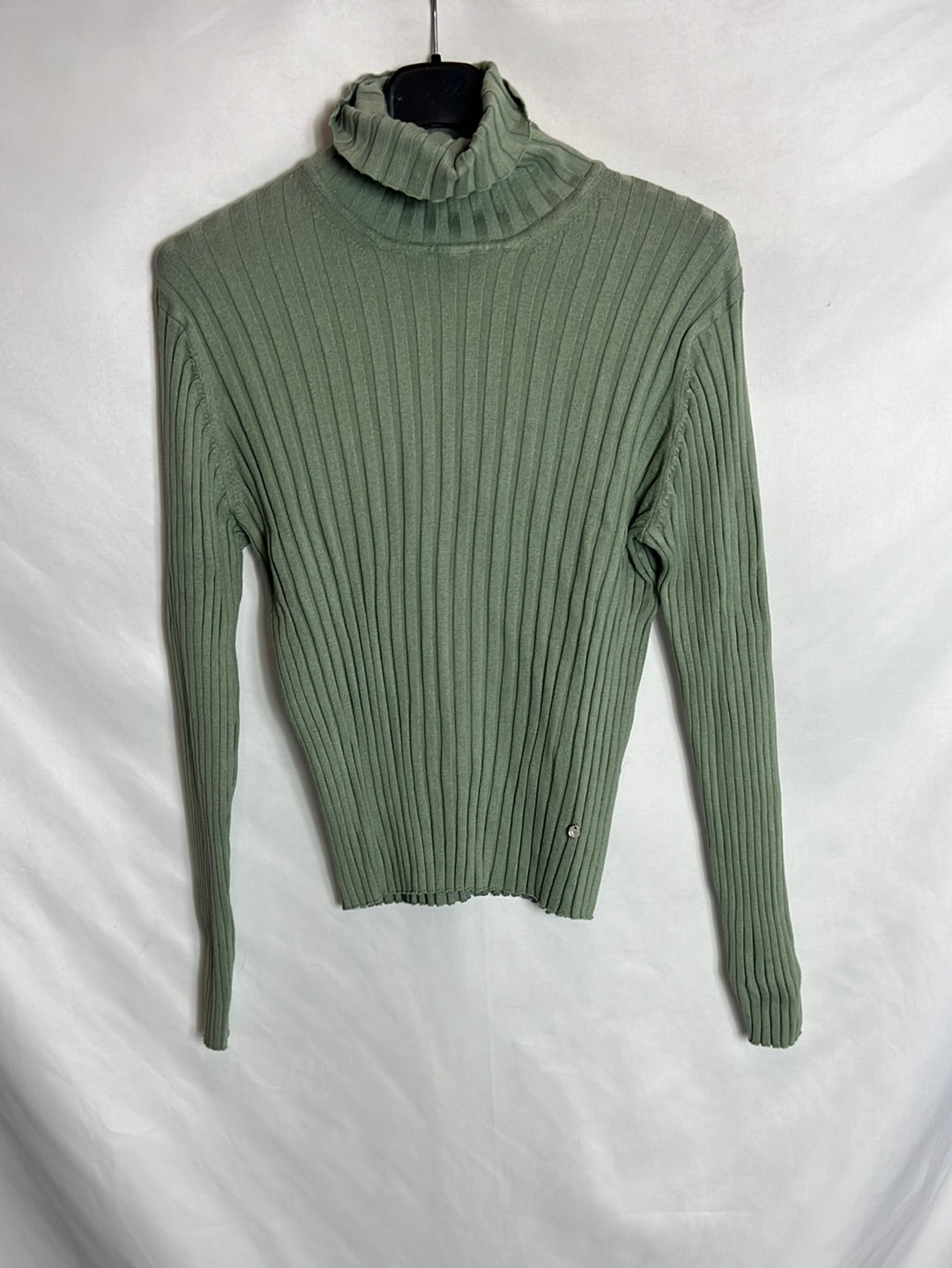 GREEN COAST. Jersey verde canalé. T M