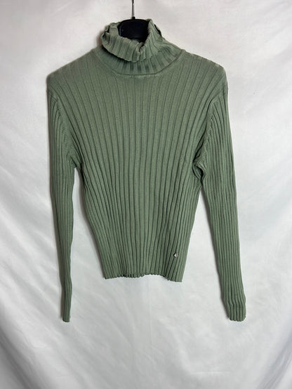 GREEN COAST. Jersey verde canalé. T M