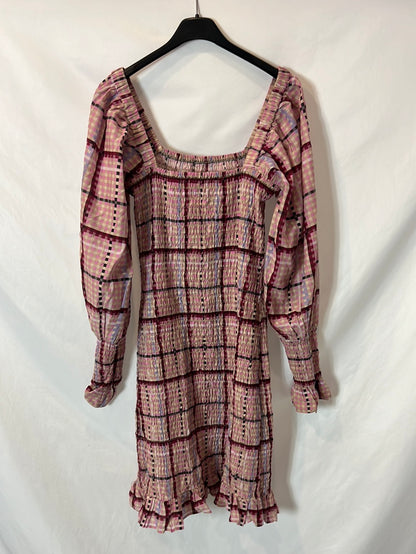 GANNI. Vestido cuadros nido de abeja T.36