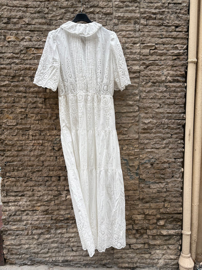 GERARD DAREL STUDIO. Vestido largo blanco troquelado