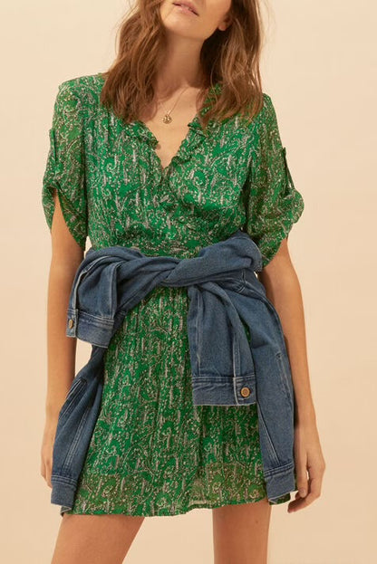 BA&SH. Vestido croto verde estampado