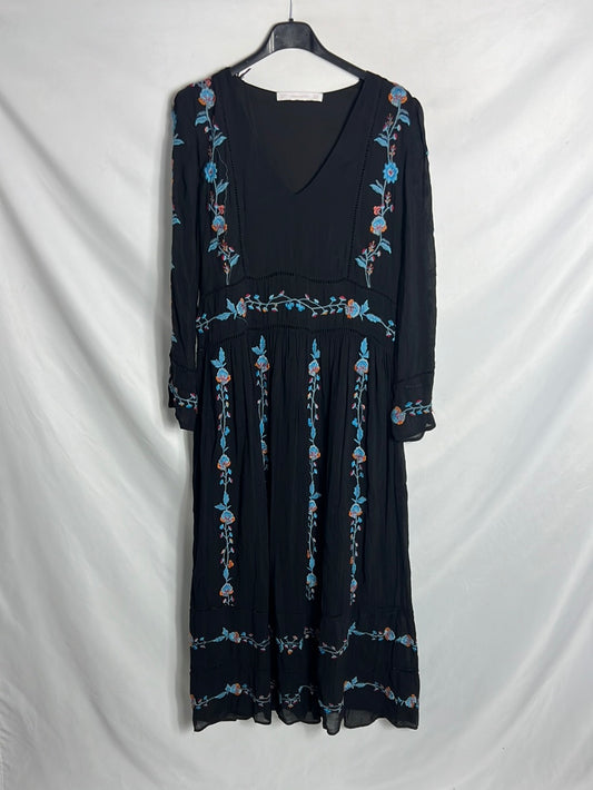 ZARA. Black embroidered midi dress. TM