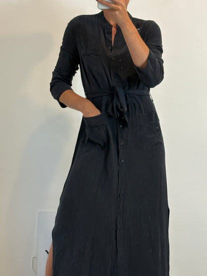 EQUIPMENT. Vestido largo seda azul aberturas. T M (tara)