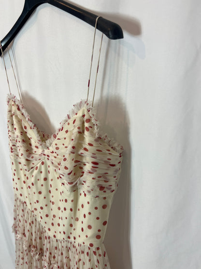 ALMA AGUILAR. Silk dress with ruffles and polka dots. Size 38