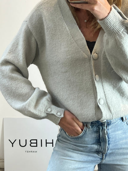 JUSTFAB. Chaqueta punto gris claro. T S