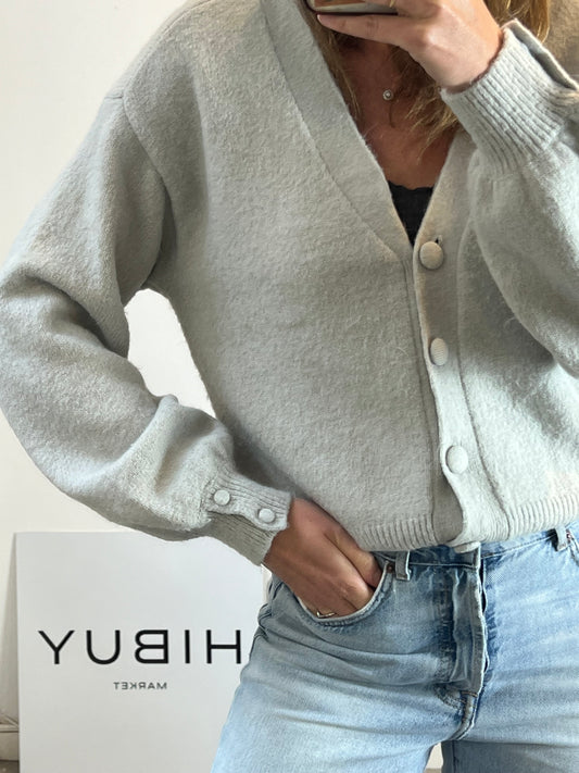 JUSTFAB. Chaqueta punto gris claro. T S