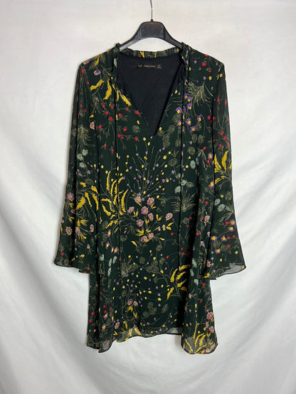 ZARA. Vestido verde flores T.xs