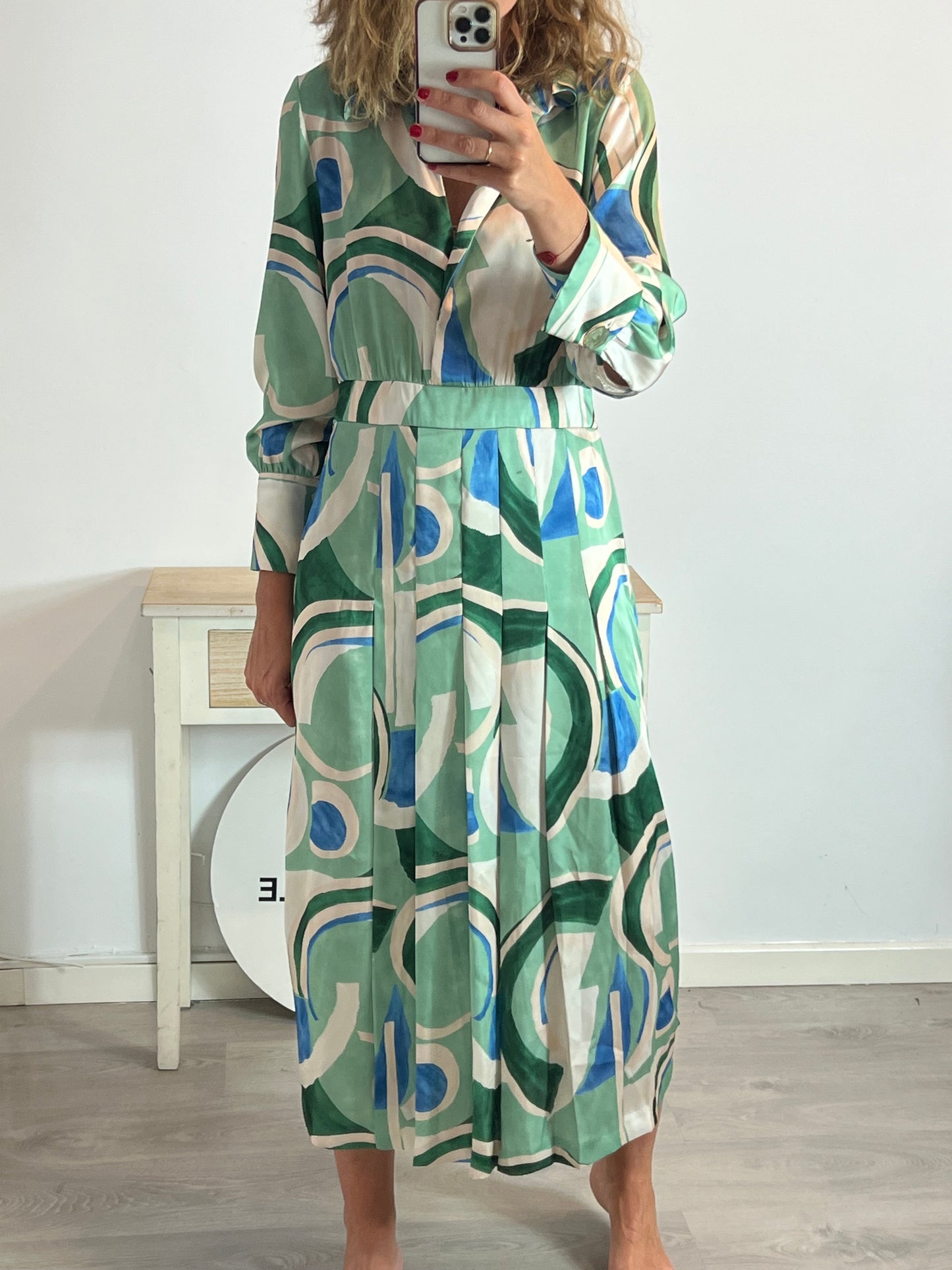 zara blue green satin dress ZARA NEW SATIN MIDI DRESS 4790/- Sizes:XS-XL MRP incl. of all taxes V-neck short sleeve dress with pleats. Fitted waist. Invisible side zip fastening. Moss green