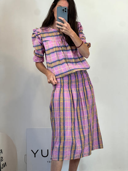 RITAVON. Vestido malva cuadros colores