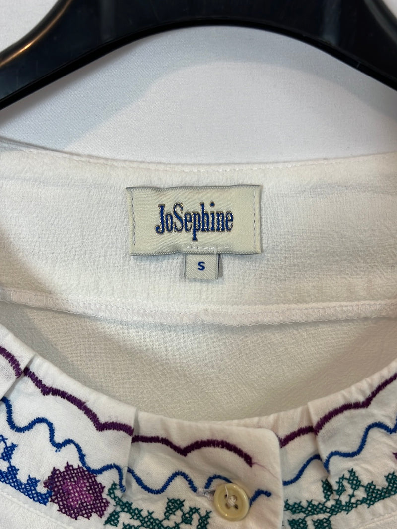JOSEPHINE. Blusa blanca bordada hombreras T.s