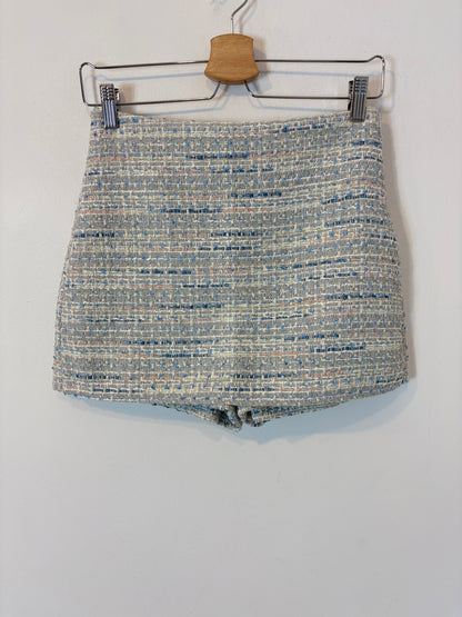 ZARA. Conjunto chaqueta y falda pantalón tweed azules. T XS/S