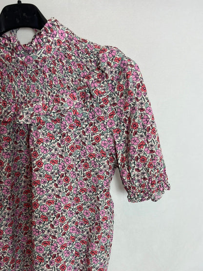 ZARA. Blusa flores manga abombada T.S