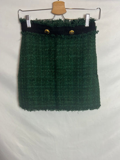ZARA. Falda verde tweed. T XS