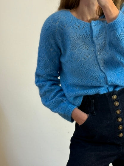 SÉZANE. Chaqueta punto calado azul claro