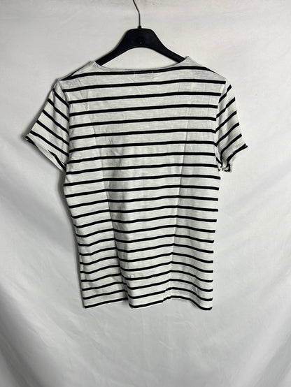 CORTEFIEL. Camiseta rayas blanca y negra. T S
