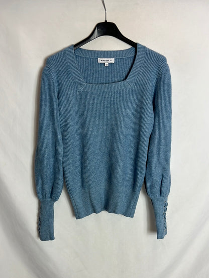 MARINA V. Jersey azul canalé T.2(m)