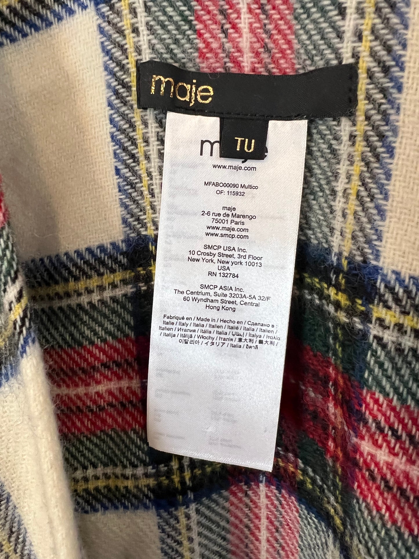 MAJE. Capa cuadros con lana