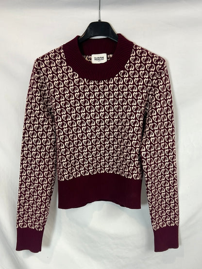 CLAUDIE PIERLOT. Total look punto burdeos estampado. T 1 (S)