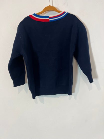LACOSTE. Jersey azul cuello pico. T 4 años