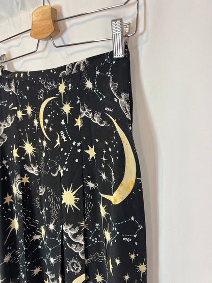 RIXO LONDON. Falda midi seda negra estampada T.s