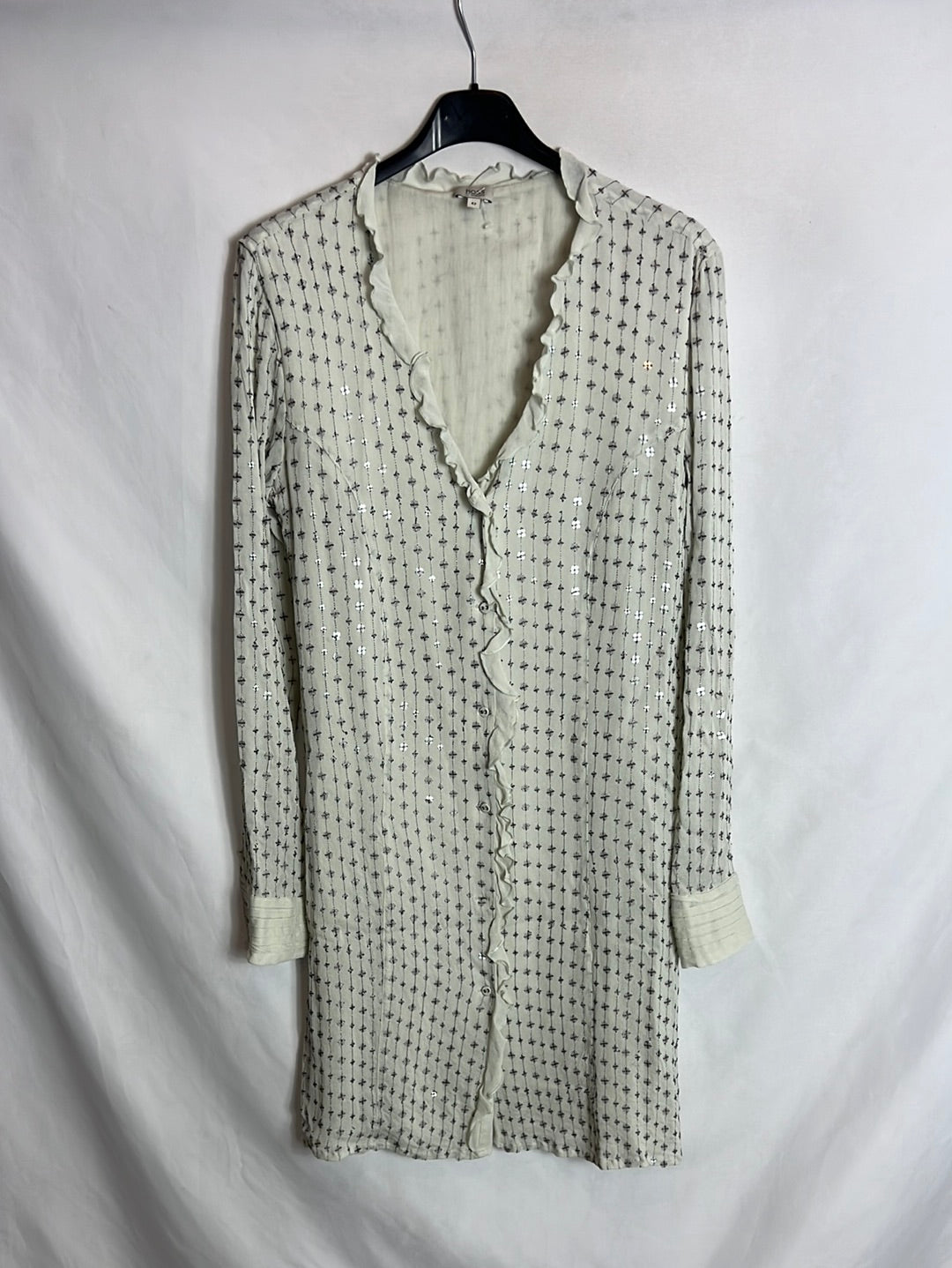 INTROPY. Buttoned chiffon and sequin dress. T 42