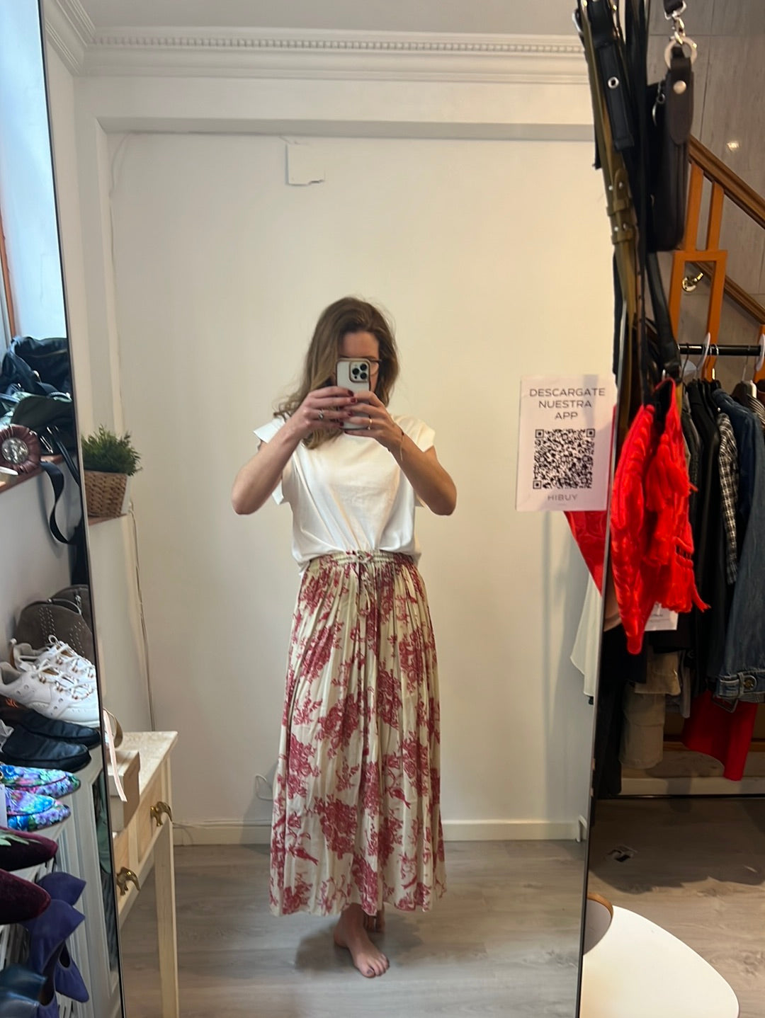 FORTE FORTE. Red printed midi skirt. Size 1