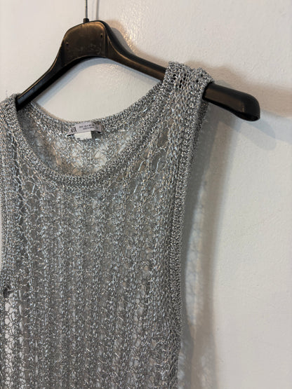 ZARA. Conjunto top y falda plateada crochet. T S/M