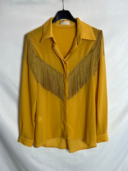BIMANI. Blusa mostaza flecos T.s