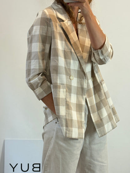 MUS & BOMON. Blazer cuadros beiges algodón