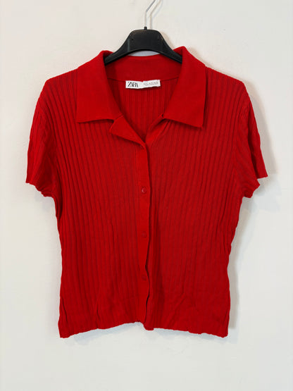 ZARA. Top rojo canalé. T M