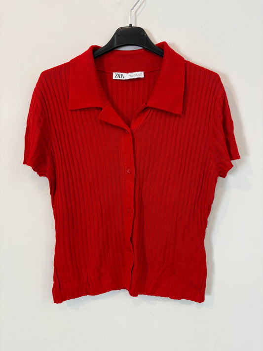 ZARA. Top rojo canalé. T M