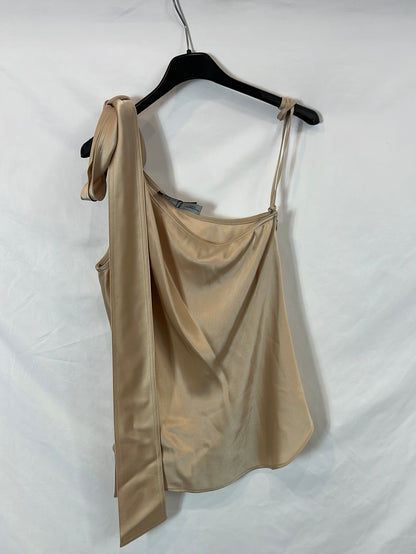 POLO RALPH LAUREN. Top beige satinado asimétrico. T 2 (M)