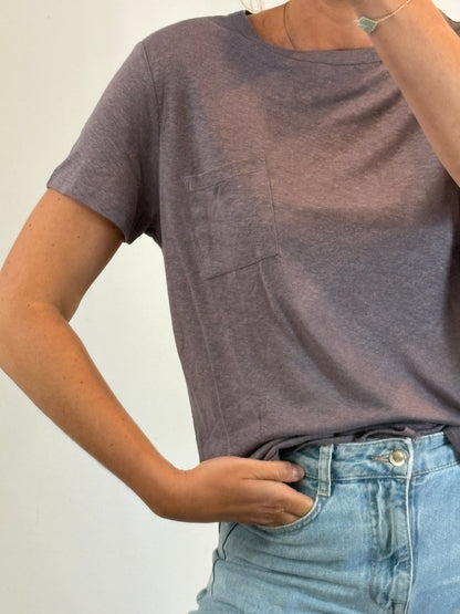 MASSIMO DUTTI. Camiseta morada con lino