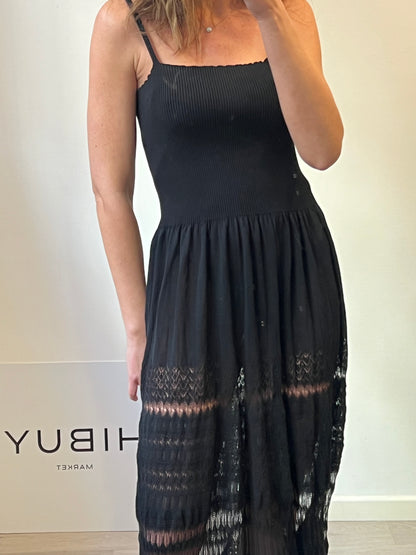 SITA MURT. Vestido largo negro punto detalles. T L