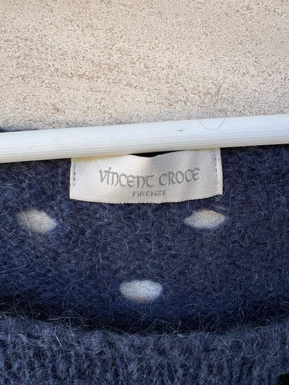 VINCENT CROCE. Jersey azul lana perforado