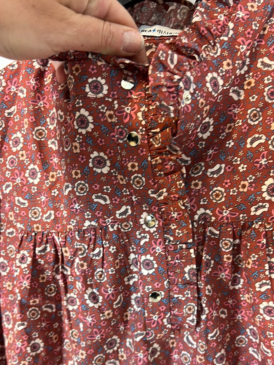 BEA GIMENO. Blusa flores detalle volante. T S