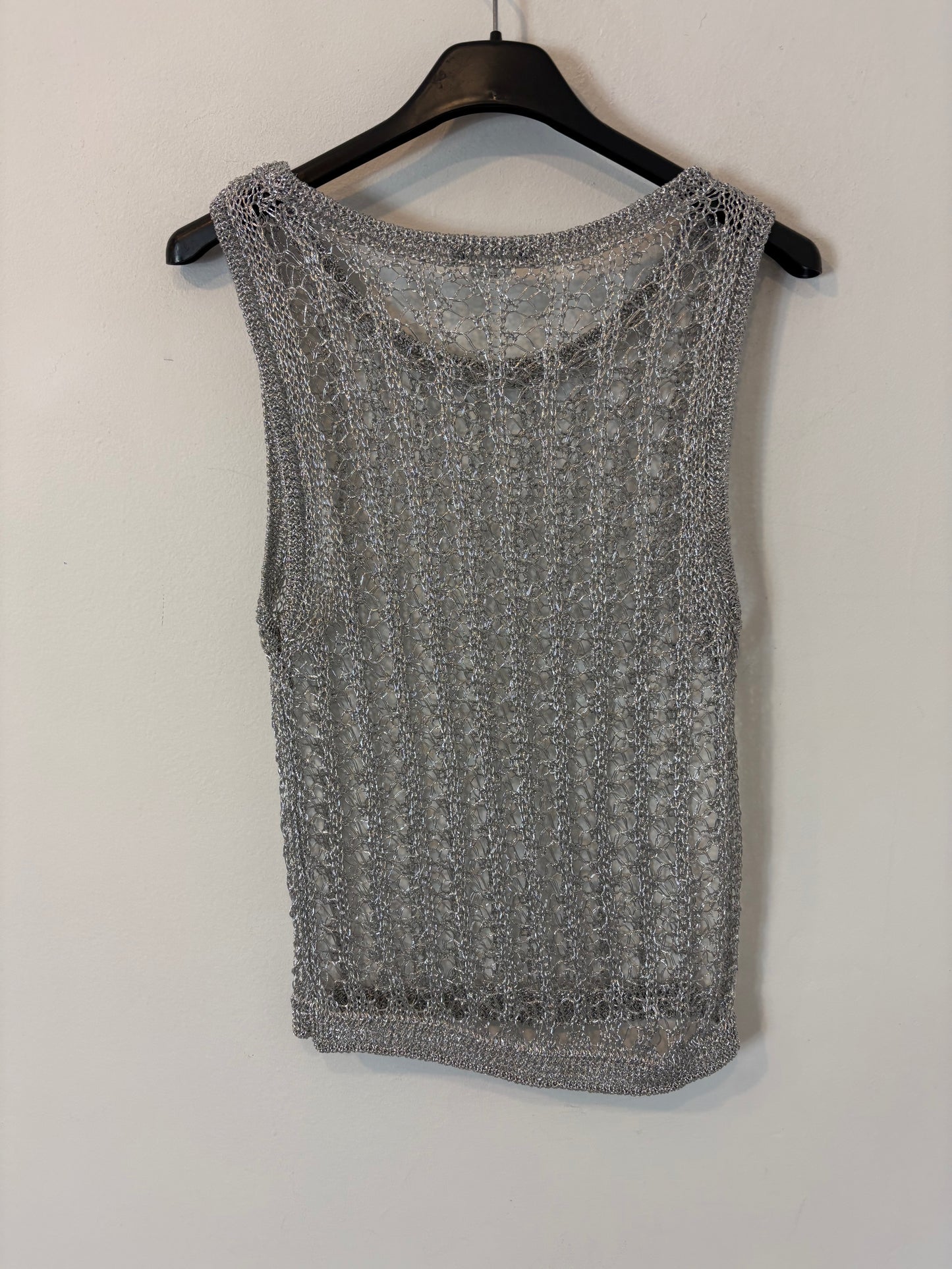 ZARA. Conjunto top y falda plateada crochet. T S/M