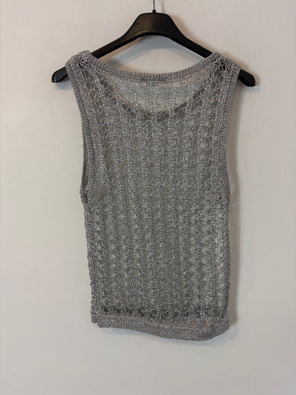 ZARA. Conjunto top y falda plateada crochet. T S/M